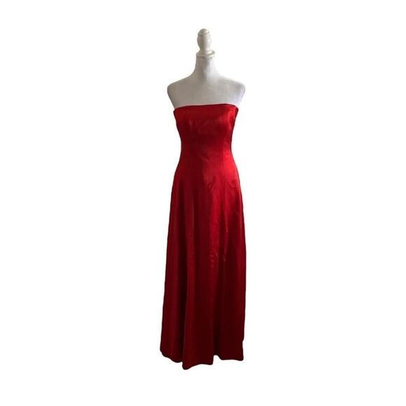 Oscar De La Renta Y2K Designer Maxi Dress Strapless Red Gown Prom Formal US 2 - Picture 11 of 16